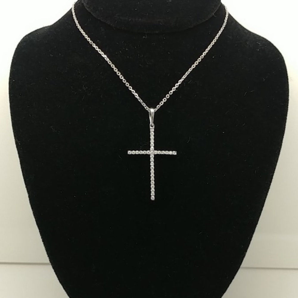 Large Cross Pendant Necklace, Silver & Cubic Zirconia